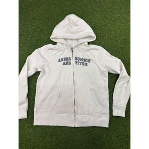 Abercrombie & Fitch White Full Zip Logo Hoodie Sweatshirt Mens Large L White